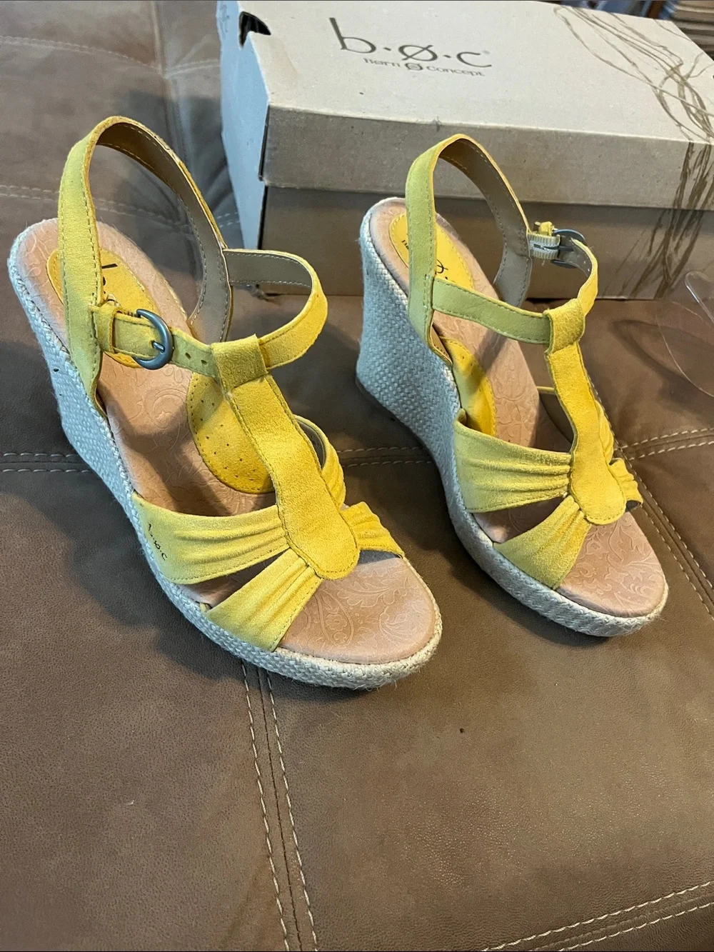 B.ø.c Yellow T-Strap Espadrille Wedge Sandals